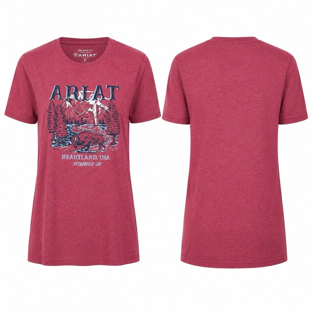 NEW Ariat Women’s Heartland USA Summer ’24 Graphic T-Shirt Garnet Heather M